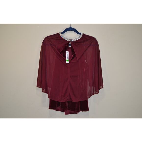 R&M richards rhinestone trim collar sheer sleeves capelet sheer cape NWT top - Picture 4 of 10